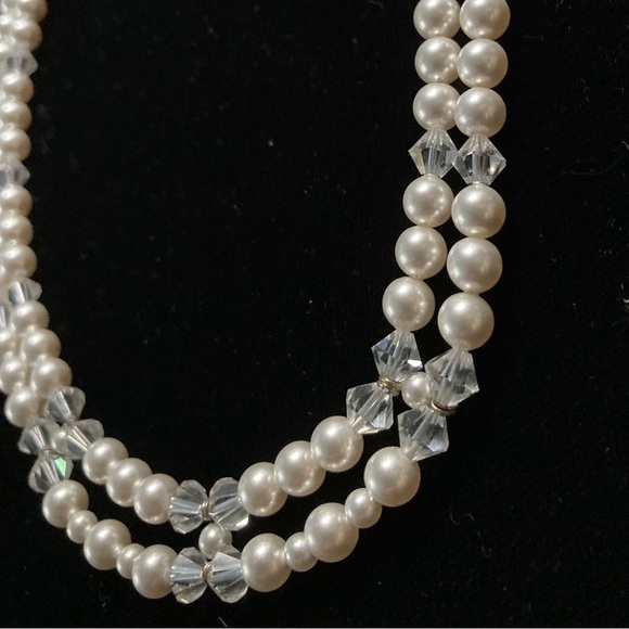 Bridal Pearl & Swarovski Crystal boutique necklace. High luster. Dbl strand NWT - Picture 5 of 12